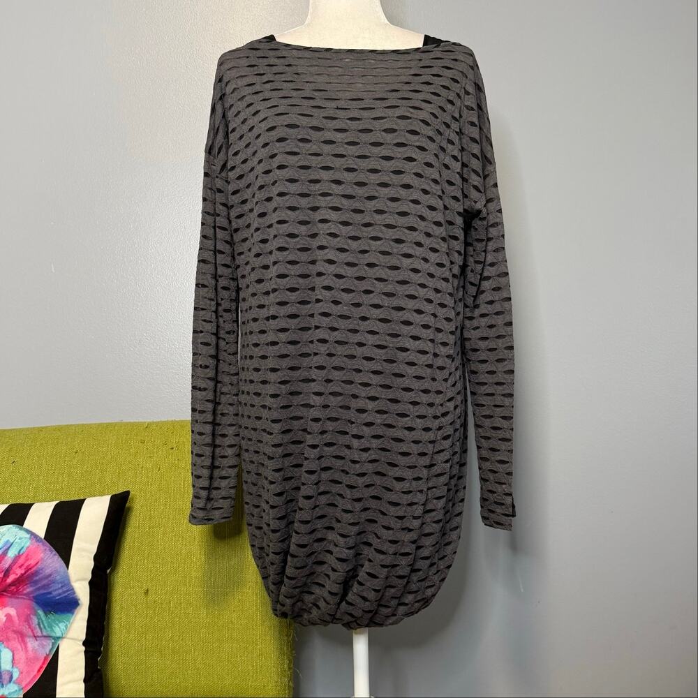 Atos Lombardini Gray Black Layered Long Sleeve Bubble Dress Italian 46